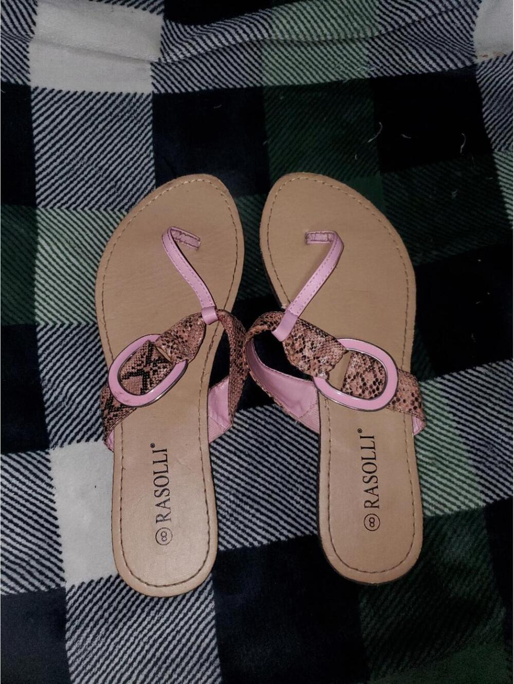 Vintage RASOLLI Pink and Snake Print Flat Sandals